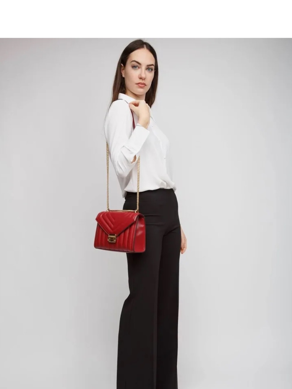 Michael Kors Quilted Crossbody Bag in Cherry Red with Gold Hardware - Picture 8 of 8